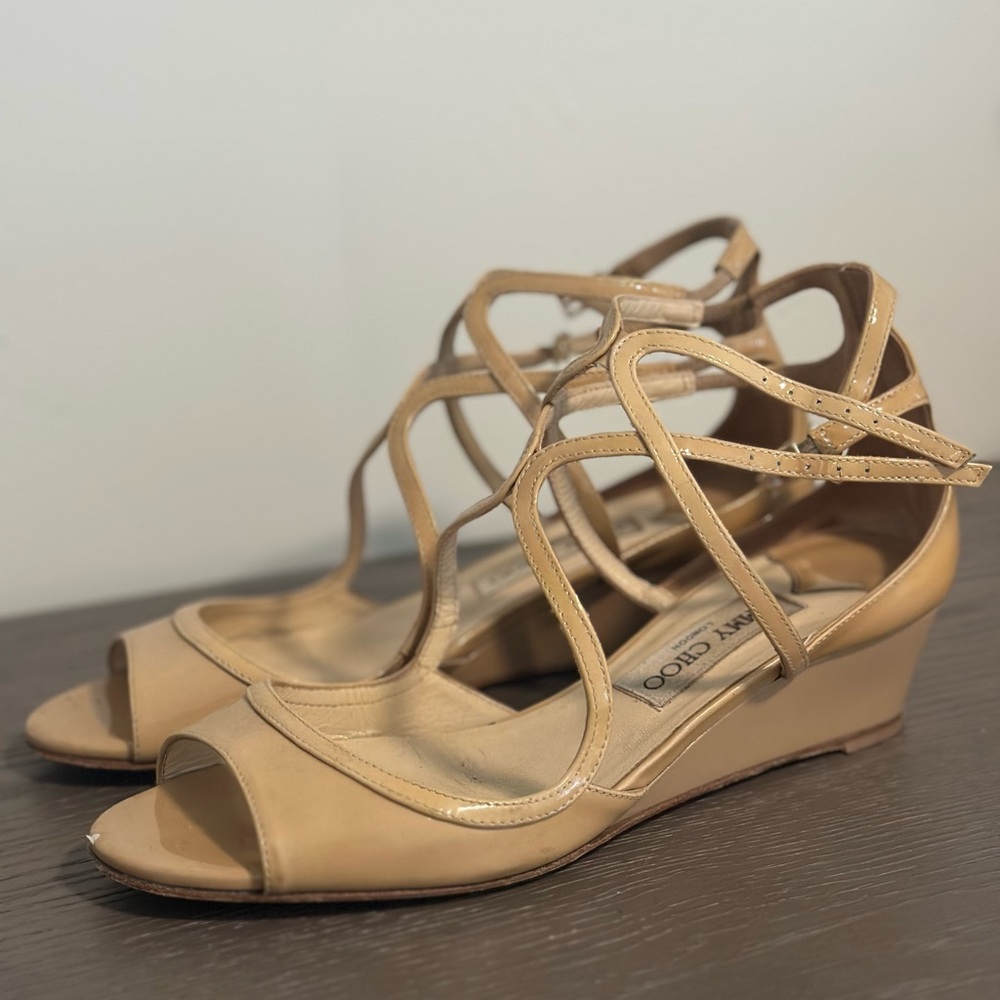Jimmy Choo Tan Wedge Sandals size 37.5